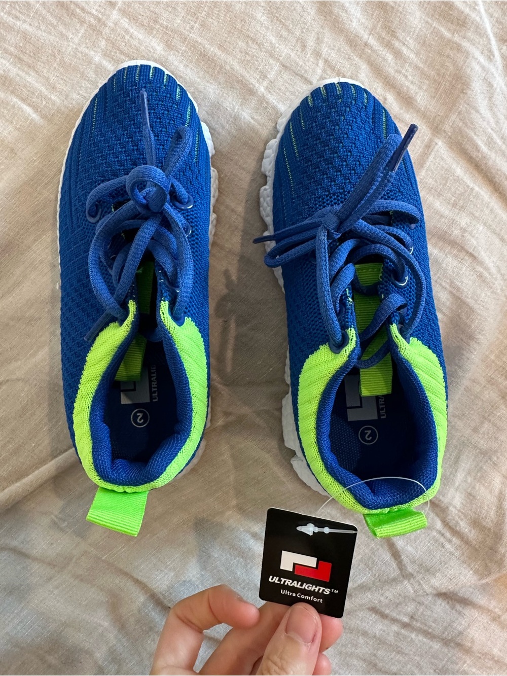 Kids' Blue and Neon Green Knit Sneakers